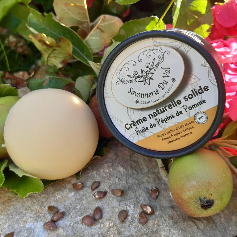 Cr&egrave;me Naturelle Solide BIO Huile de p&eacute;pins de Pomme pour les Mains, Corps et Pieds