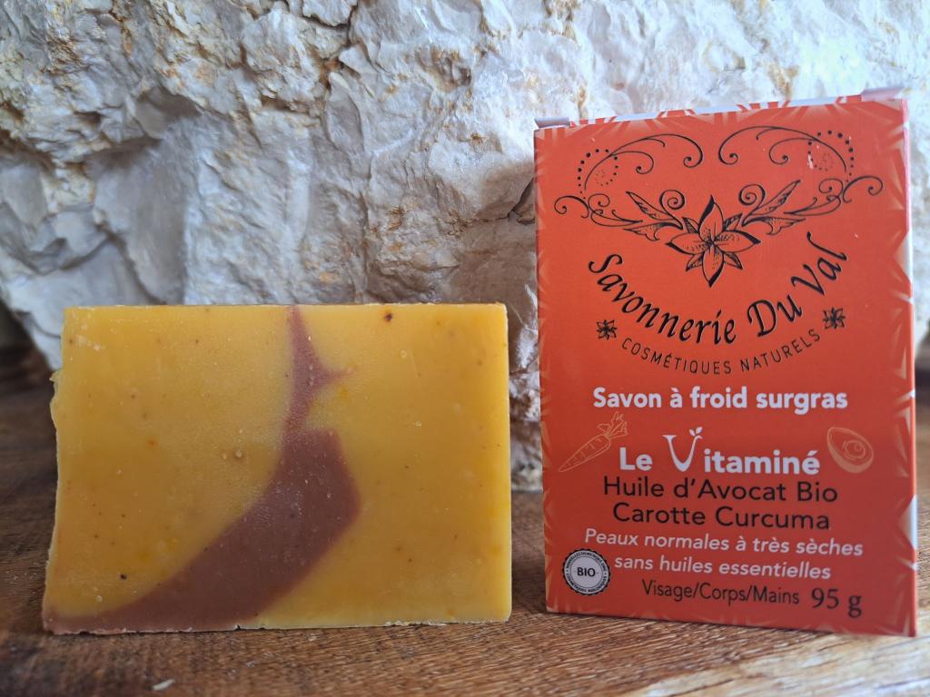 Savon Naturel Artisanal  Le Vitamin&eacute; Carotte Avocat Curcuma (safran des indes)  Roucou BIO